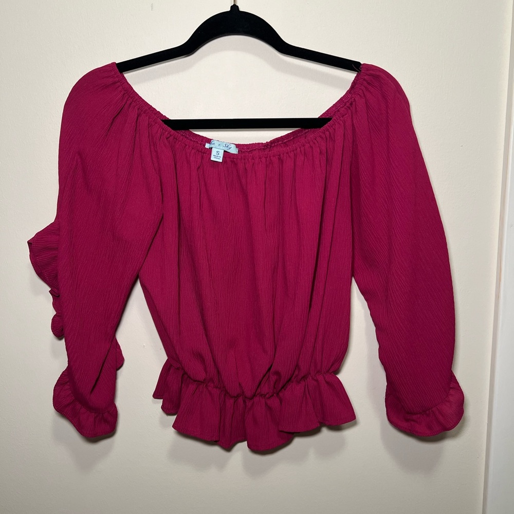 Womens Fuchsia Off-Shoulder Blouse